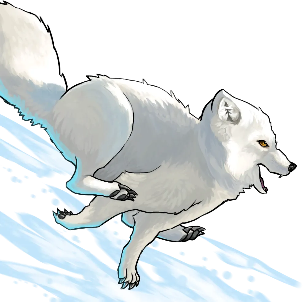Arctic fox mid-leap, dynamic movement, frozen tundra png